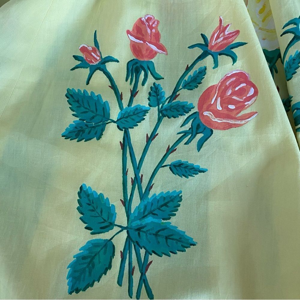 Vintage Square Dance Dress Hand Painted Roses RicRac Ruffles Yellow - Picture 6 of 6